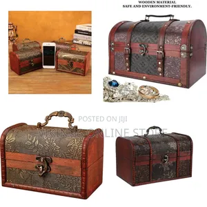Vintage Wooden Treasure Chest Box with Lock