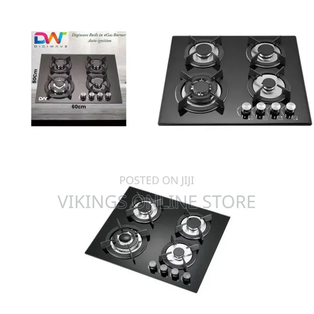 60x60cm Built-in/Stand Support 4-Burner Tempered Glass Gas Cooker - 1