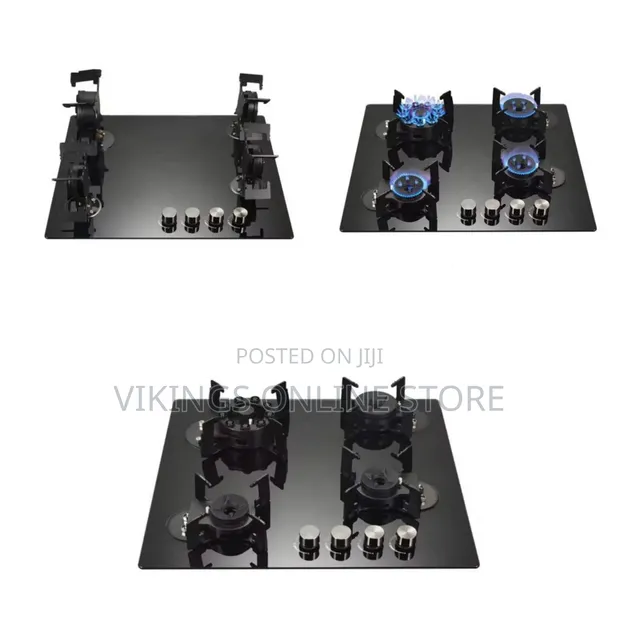 60x60cm Built-in/Stand Support 4-Burner Tempered Glass Gas Stove - 1