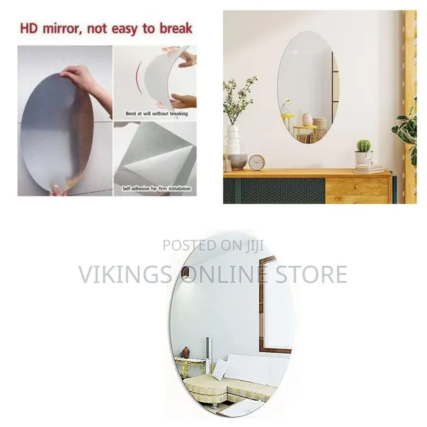 Self-Adhesive Plastic Mirror Tiles (Oval, 20x30cm) - 1