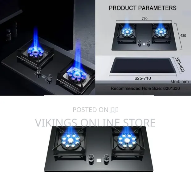 75cm Black Gas Hob with 2 Burners & Wok - 1