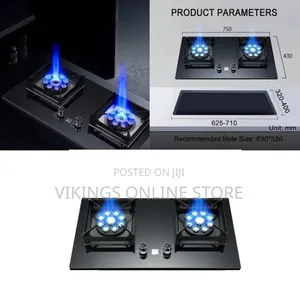 75cm Black Gas Hob with 2 Burners & Wok