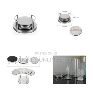 Set of 6 Stainless Steel Round Coasters with Holder