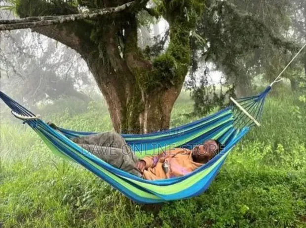 Portable Rainbow-Striped Canvas Hammock - 1