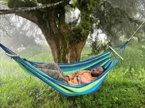 Portable Rainbow-Striped Canvas Hammock