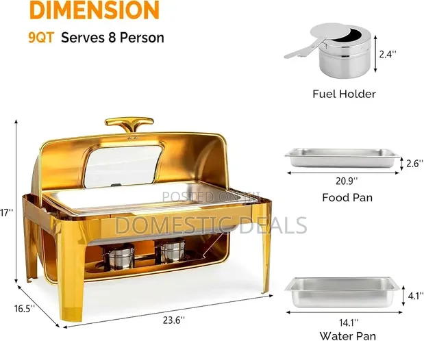 9 Quart Gold Stainless Steel Chafing Dish Buffet Set - 1