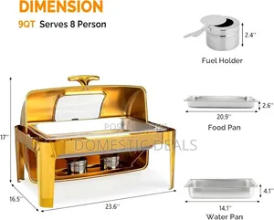 9 Quart Gold Stainless Steel Chafing Dish Buffet Set