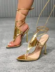 Gold Strapy Pointed Toe Heels - 4