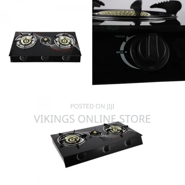 Deluxe 3-Burner Glass Gas Stove with Electronic Ignition - 1