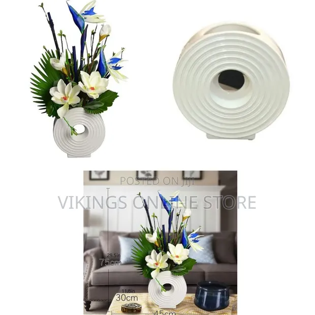 Ceramic Donut Flower Vase Set of 2, Off White - 1