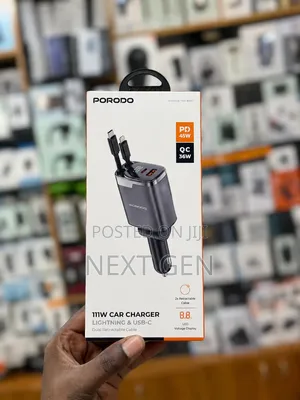 Porodo 111W Car Charger with Dual Retractable Cables