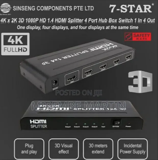 HDMI Splitter Supports UHD, HDCP 1.4, 3D, 1080p - 1