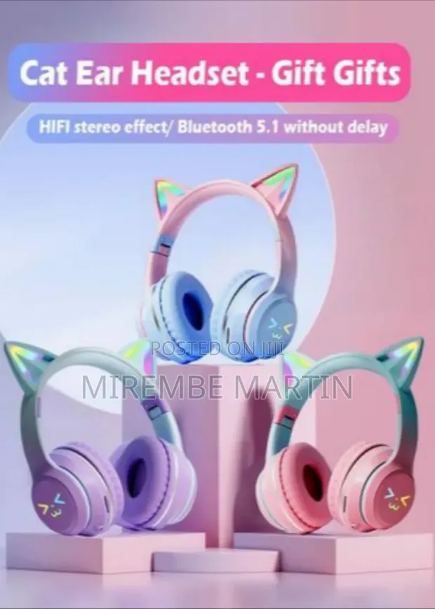 Cat Ear Wireless Headphones with Microphone & LED Light - 1