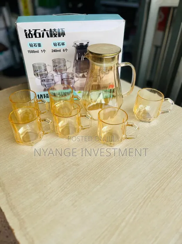 Set of 7: 1 Water Jug & 6 High Quality Glasses - 1