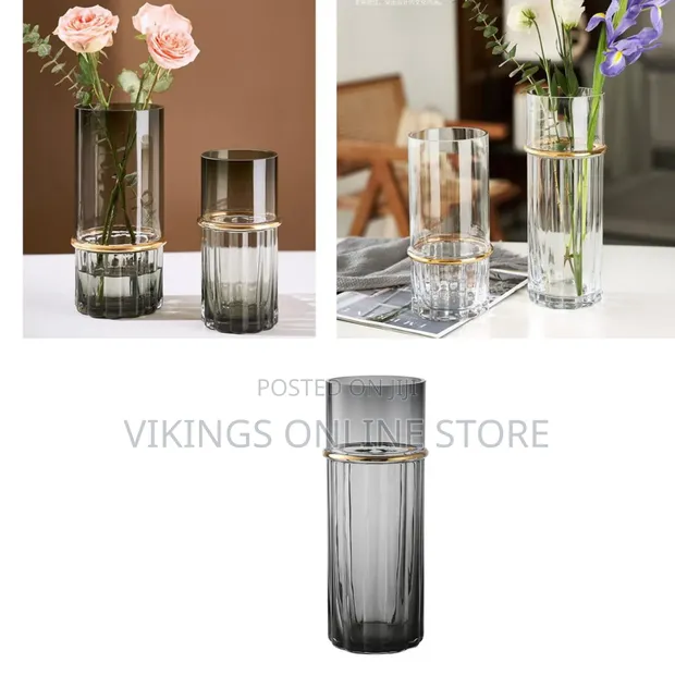 Cylinder Glass Vase with Gold Line - 1