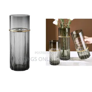 Cylinder Glass Vase with Gold Line
