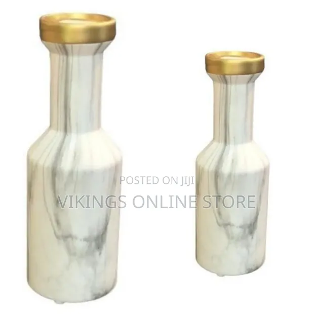 European Style Ceramic Flower Vase - Marble Pattern with Gold Mouth - 1