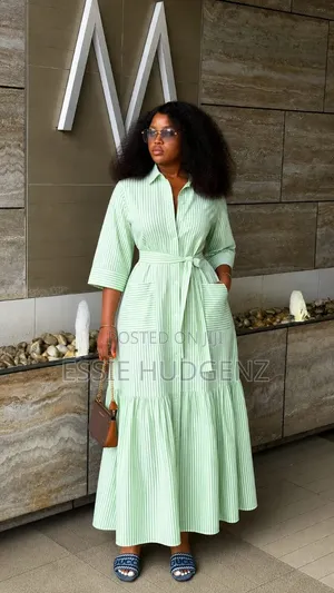 Striped Shirt-Style Maxi Dress with Pockets