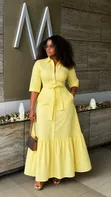 Striped Shirt-Style Maxi Dress with Pockets - 2