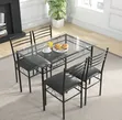 5-Piece Rectangular Tempered Glass Dining Set with Metallic Chairs - 1