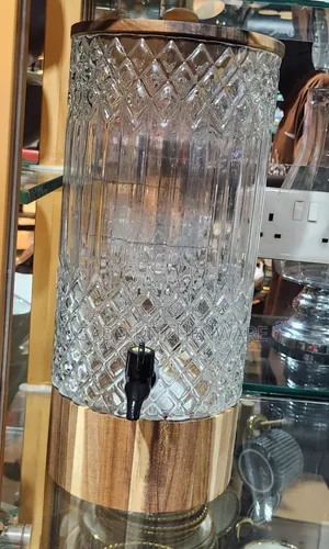 Glass Beverage Dispenser with Wooden Base
