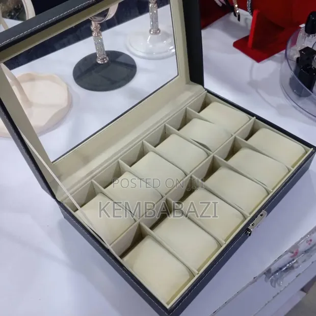 Black 12-Slot Faux-Leather Watch Box - 1