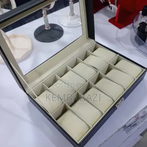 Black 12-Slot Faux-Leather Watch Box