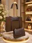 Chris Bella 2-in-1 Tote Bag Set - Brown Luxury Handbag - 2