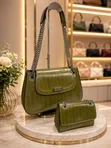 Chris Bella Elegance Croc-Embossed Shoulder Bag Pouch Set - 2