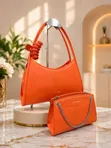 Chris Bella Shoulder Bag Set - Hobo Handbag with Chain Pouch - 2