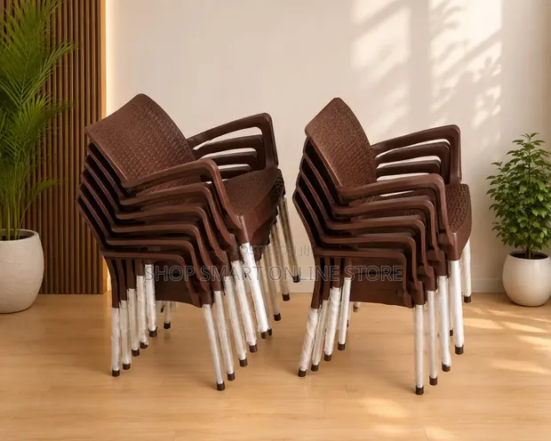 Brand New Heavy Duty Stackable Outdoor Plastic Chairs with Armrests - 1