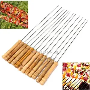 12-Piece Stainless Steel BBQ Skewers with Wooden Handle