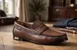 Original Men's Classic Brown Louis Vuitton Leather Penny Loafers - 1