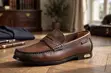 Original Men's Classic Brown Louis Vuitton Leather Penny Loafers - 2