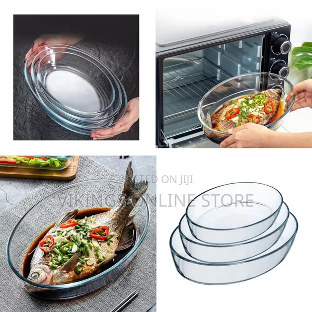 3-Piece Glass Baking Dish Set - Oval Casserole Bowls - 1