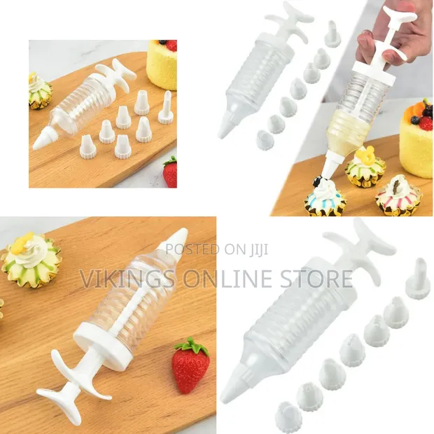 Cream Baking Piping Nozzle Set with Syringe - 1