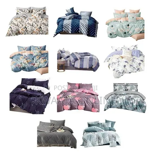 4-Piece Duvet Cover Set - Peach & Grey Geometric - 1