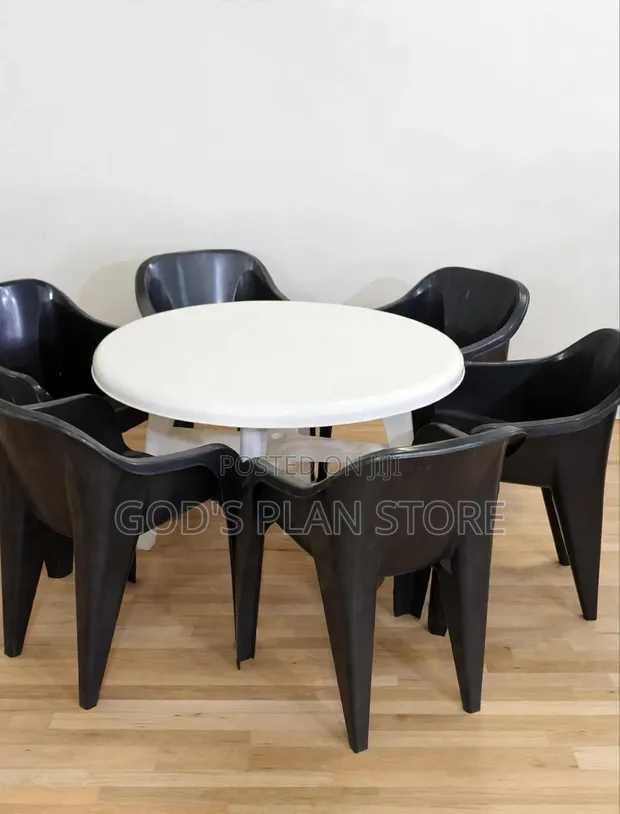 7-Piece 6-Seater Plastic Round Dining Table and Chairs - 1