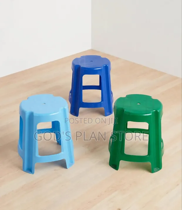 Brand New Round Blue Plastic Stool - 1