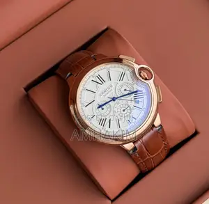 Classic Cartier Ballon Bleu Chronograph Leather Strap Watch