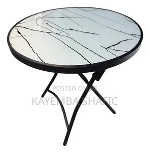 Brand New Foldable Round Glass Bistro Dining Table - White Marble