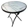 Brand New Foldable Round Glass Bistro Dining Table - White Marble - 1