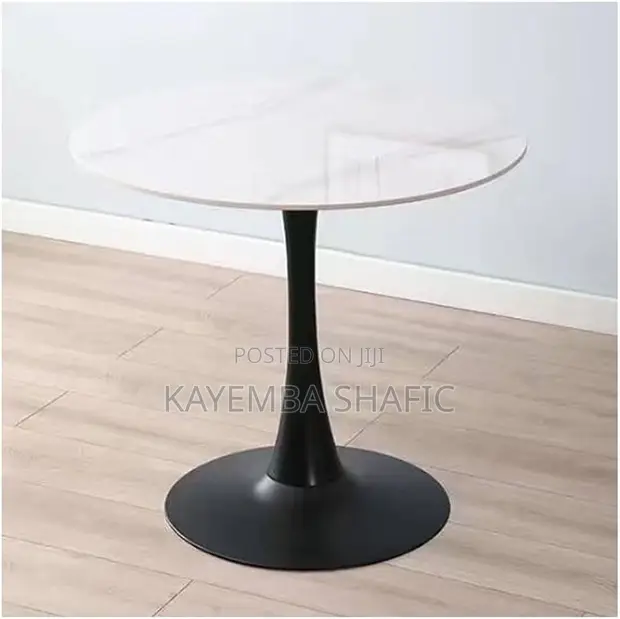 Modern Round Marble Tulip Dining Table with Black Pedestal Base - 1