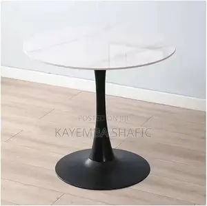 Modern Round Marble Tulip Dining Table with Black Pedestal Base