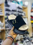 Dark Suede Slide Sandals - 2