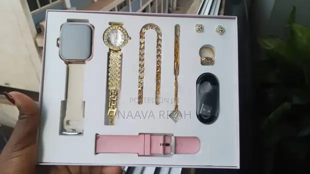 A58 Plus 7-in-1 Smartwatch & Jewelry Gift Set - Pink - 1