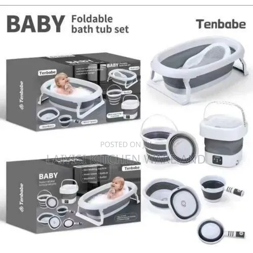 7-in-1 Foldable Baby Bath Tub Set with Portable Washing Machine - 1