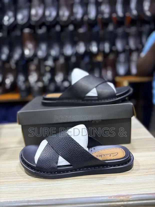 Men's Clarks Black Leather Sandals - 1
