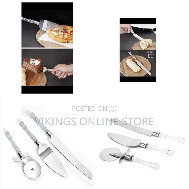 3-Piece Cake Server Set with Pizza Cutter & Cheese Slicer - Silver - 1