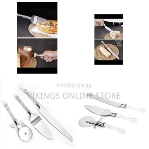 3-Piece Cake Server Set with Pizza Cutter & Cheese Slicer - Silver